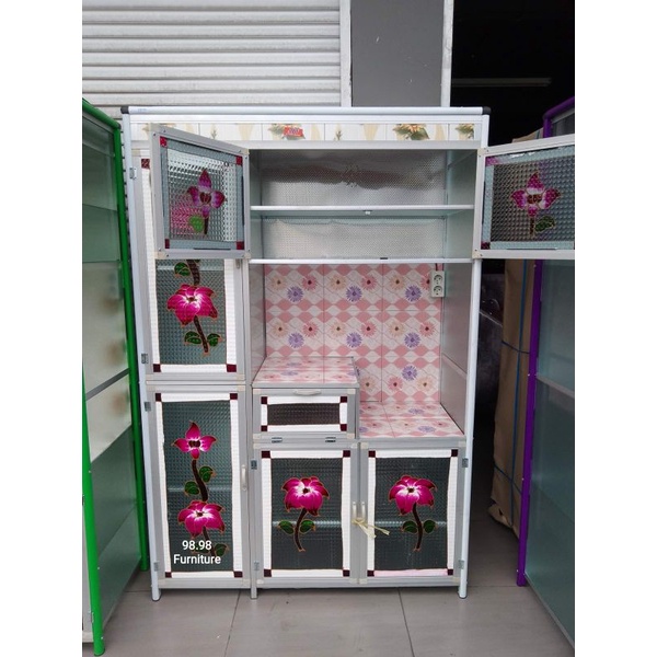 Rak Piring Kaca Keramik 3 Pintu - Rak Piring Aluminium 3 Pintu - Medan