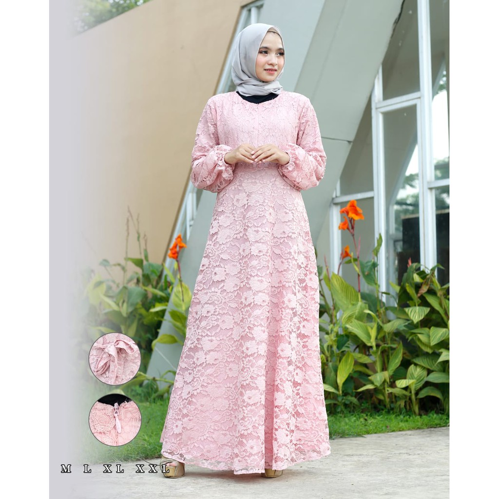 ASY&gt; GAMIS BRUKAT MODERN / GAMIS BRUKAT TANGAN BALON / BAJU GAMIS BRUKAT OUTFIT PESTA DAN KONDANGAN