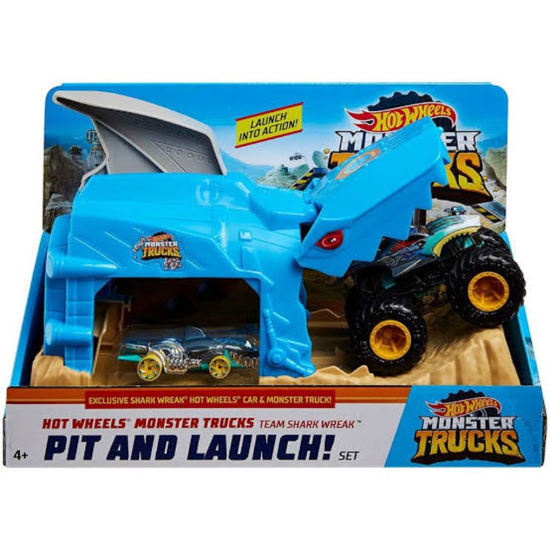 ORI original hot wheels hotwheels pit and &amp; launch monster truck team shark wreak diecast mainan