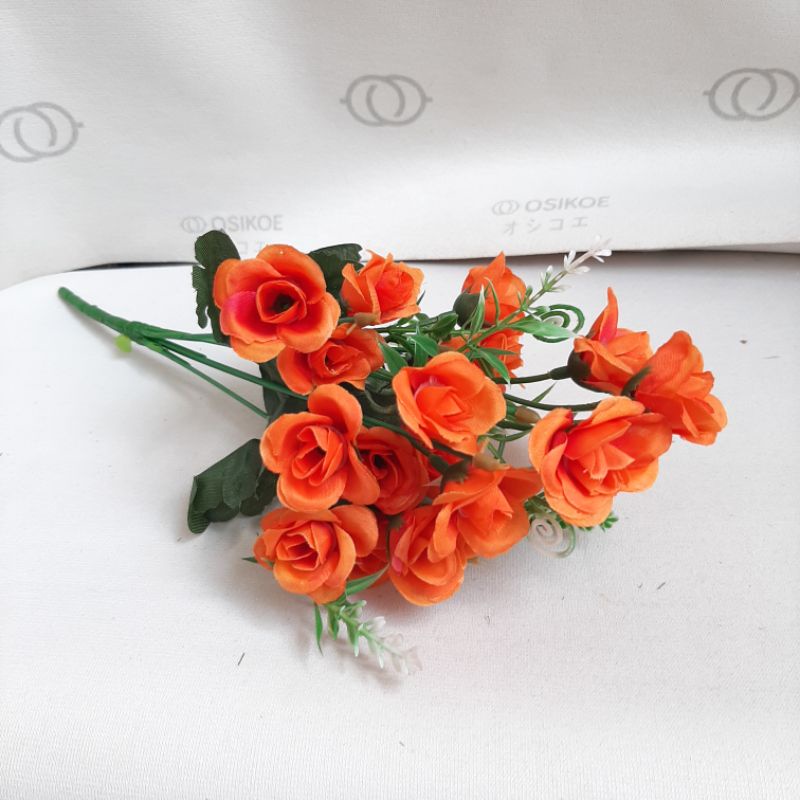 BUNGA MAWAR MINI MINI (10.9)-BUNGA ARTIFICIAL-BUNGA DEKOR-Orange