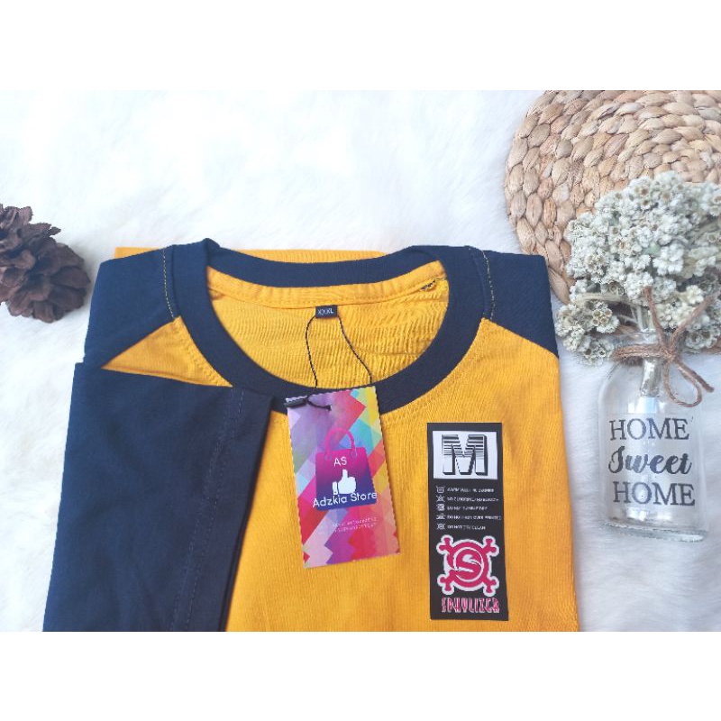 kaos raglan combed 24s  kuning dengan nevi lengan pendek,3/4, 7/8 dan panjang