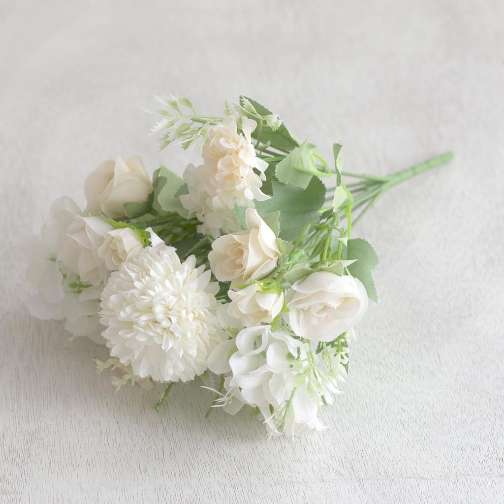 COD/TM99 BUNGA HYDRANGEA MIX BUNGA TANGKAI PLASTIK BUNGA ARTIFISIAL PAJANGAN BUNGA HIASAN P3170-PUTIH