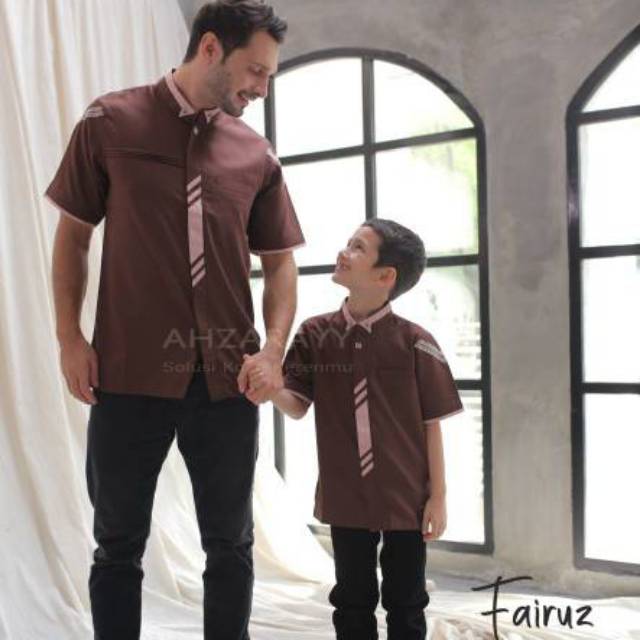 FAMSET FAIRUZ & FAIRUZIA- PEACH BROWN/ KOKO COUPLE AHZARAYY/GAMIS COUPLE/FAMILY SET/BAJULEBARAN2020