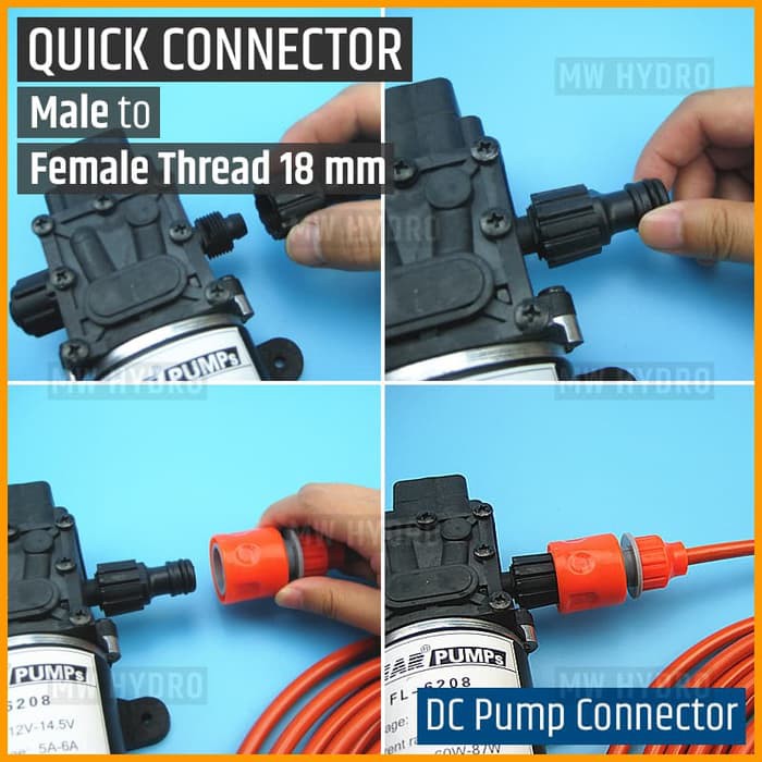 Konektor Pompa DC, Quick Connector Male to Female Thread 18 mm