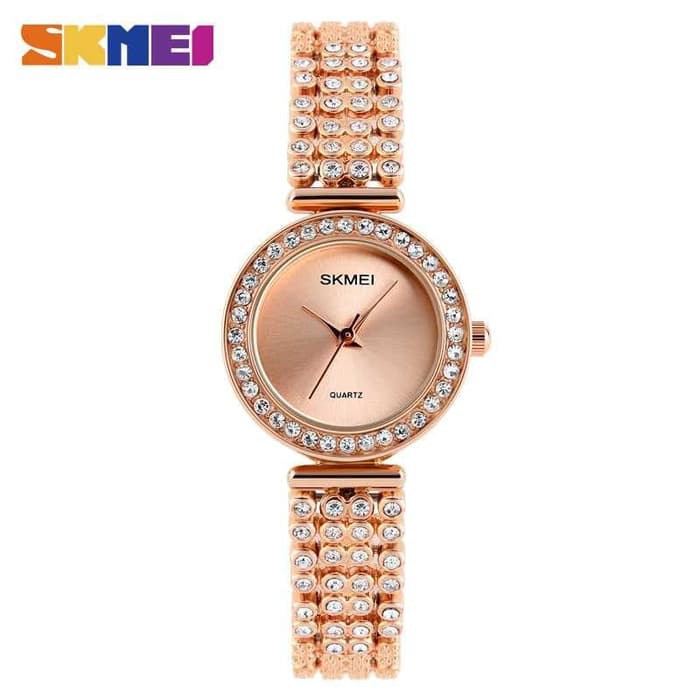 Jam Tangan Wanita Cewek Rantai ORIGINAL SKMEI casio Anti Air Mewah BOX - Emas
