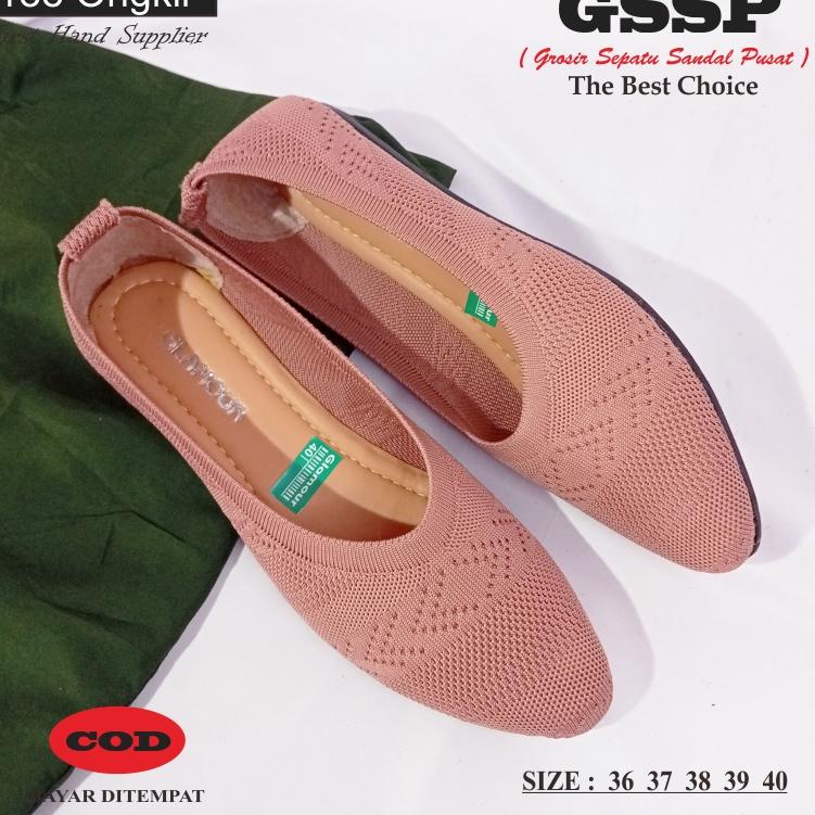 Modern.. GSSP - Sepatu Flat Rajut Import (motif rajut acak) Sepatu Balet Wanita Premium Merek Glamou