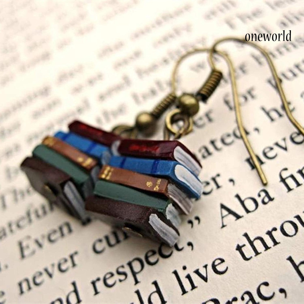 OW# Ear Hook Exquisite Books Shape Multicolor Book Stack Women Earrings Dangle for Daily Life