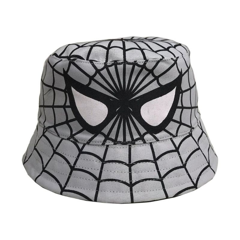 Bucket Sablon Anak Spiderman Full Print / Topi Anak Laki Laki-Abu