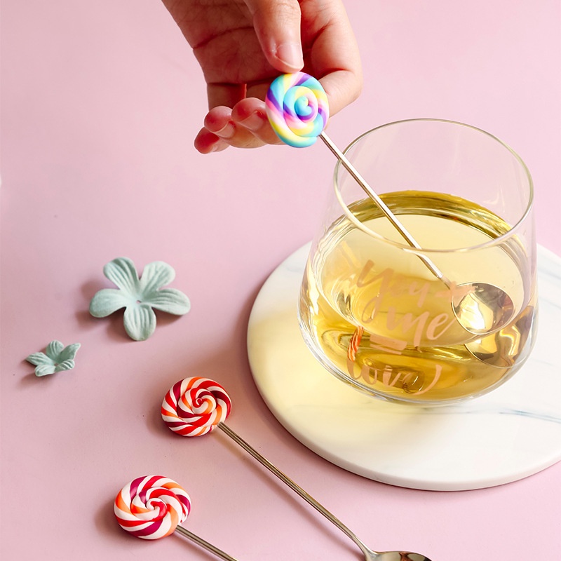 [Creative Donut Lollipop Fork Spoon Cutlery] [Cute Stainless Steel Dessert Fruit Fork, Ice Cream Spoon] [Teaspoon, Coffee Stirring Spoon] [Children's Tableware]