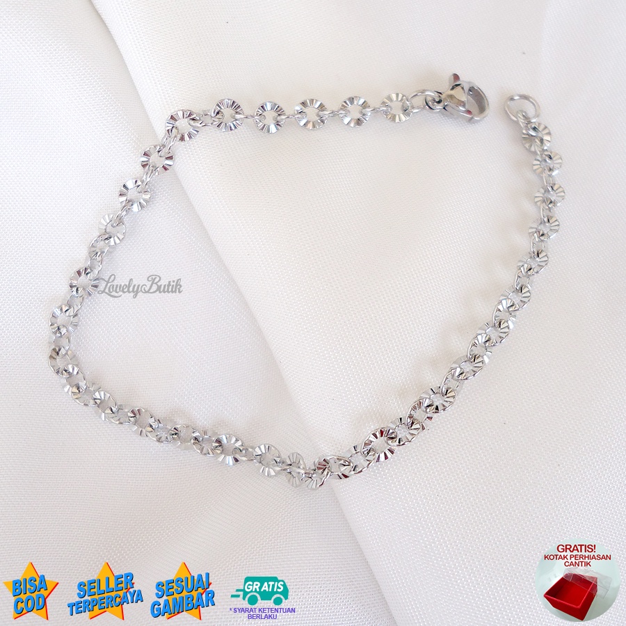 Lovelybutik Gelang Tangan Titanium Asli Anti Karat dan Luntur V3ra Gelang Korea Wanita Polos Model Rantai Nori Donat Kekinian BONUS KOTAK PERHIASAN