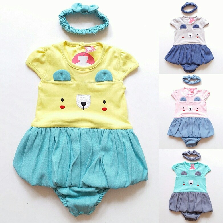 Jumper Anak Bayi Perempuan Cewek Panda Rok Balon Denim Bandana