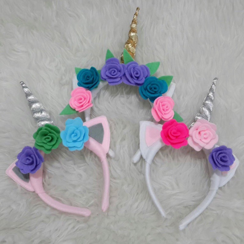 Bando Unicorn Bunga Pelangi Unicorn Floral Kostum Bando Unicorn Headpiece Floral