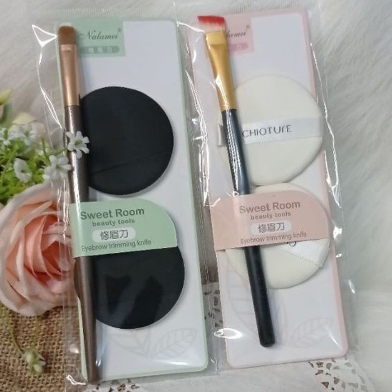 ✿ELYSABETHME✿ Nalamei Spons Cushion isi 2 + KUAS EYESHADOW lembut kualitas import mudah dicuci