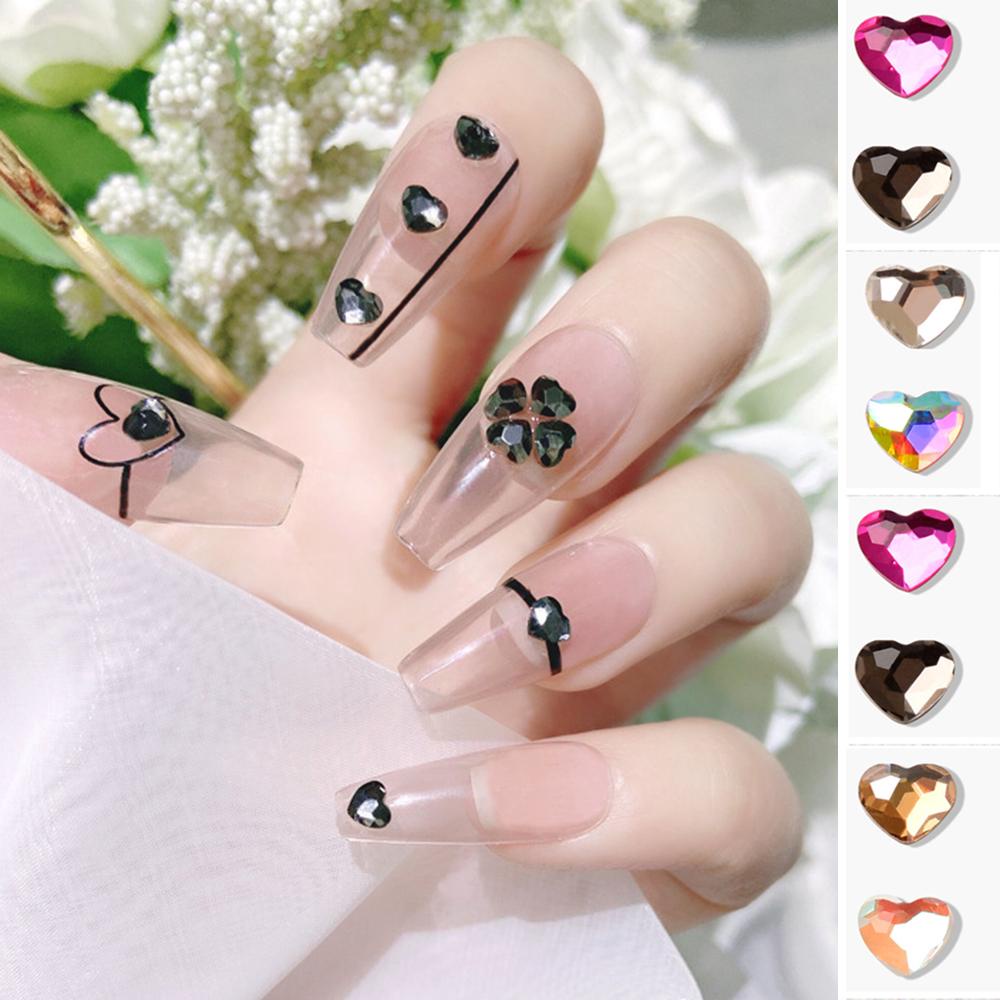 Mxbeauty Jantung Kuku Seni Berlian Imitasi Fashion 10 Pcs Flat-bottomed Manicure Aksesoris Berlian Perhiasan AB Kristal Stiker Kuku