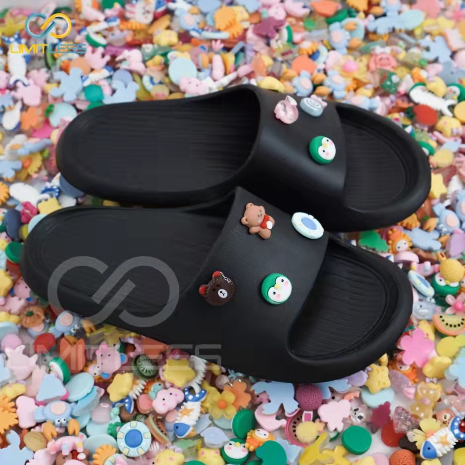 Sandal Flat Wanita Import STIKER 3D lucu Sandal Rumah Wanita Sendal Anak Slop Cewek Empuk Premium Anti Slip Murah