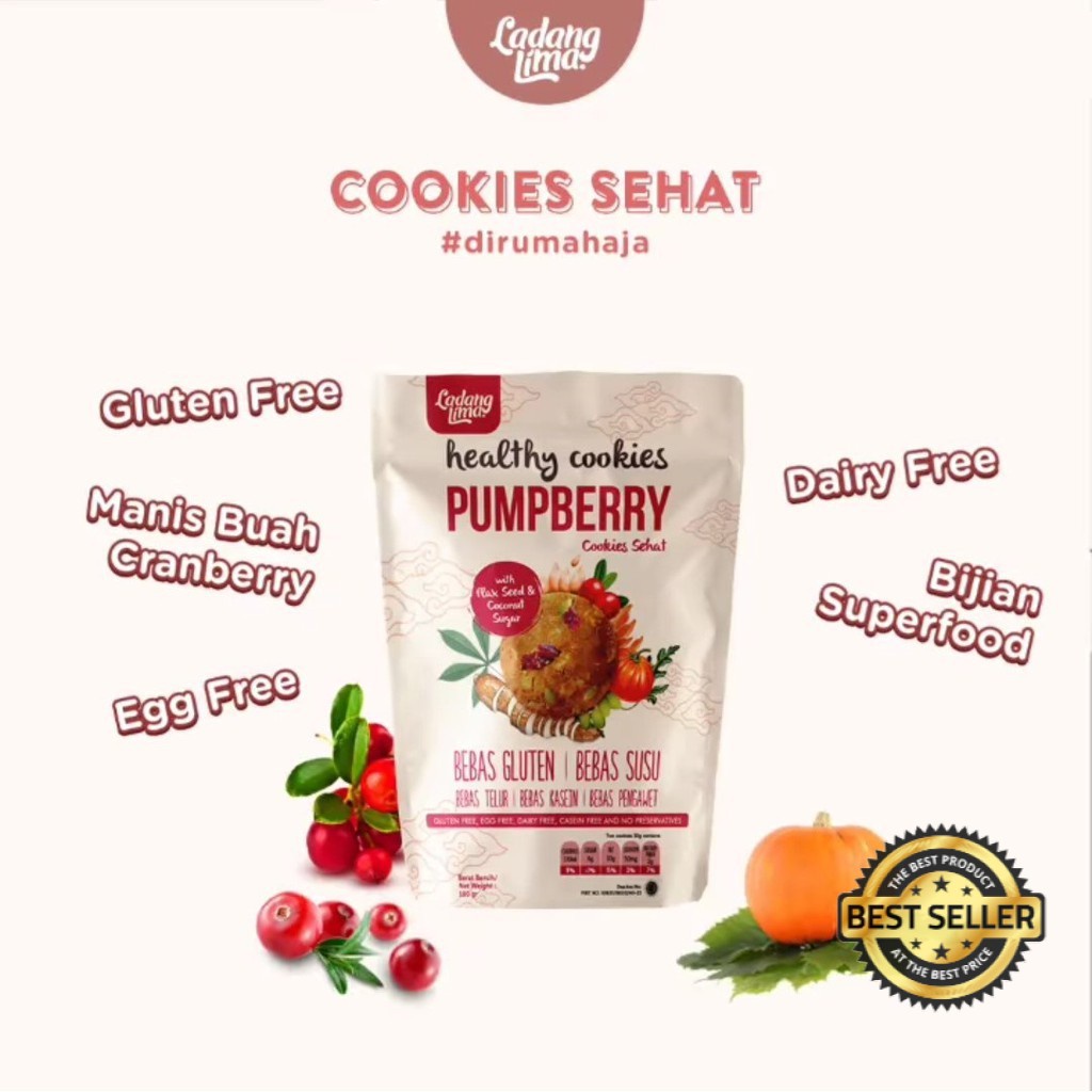 

COOKIES PUMPBERRY 180G LADANG LIMA PUMBERRY KUE KERING GLUTEN FREE MAKANAN DIET CASSAVA DEBM KETO