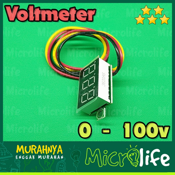 VOLTMETER DIGITAL 0-100v 3 WIRES 0.36 INCH MERAH