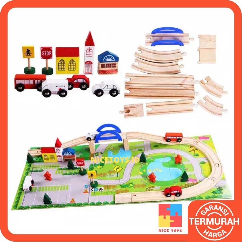 Mainan Kayu Wooden rail Overpass Mainan Montessori Anak Puzzle Block