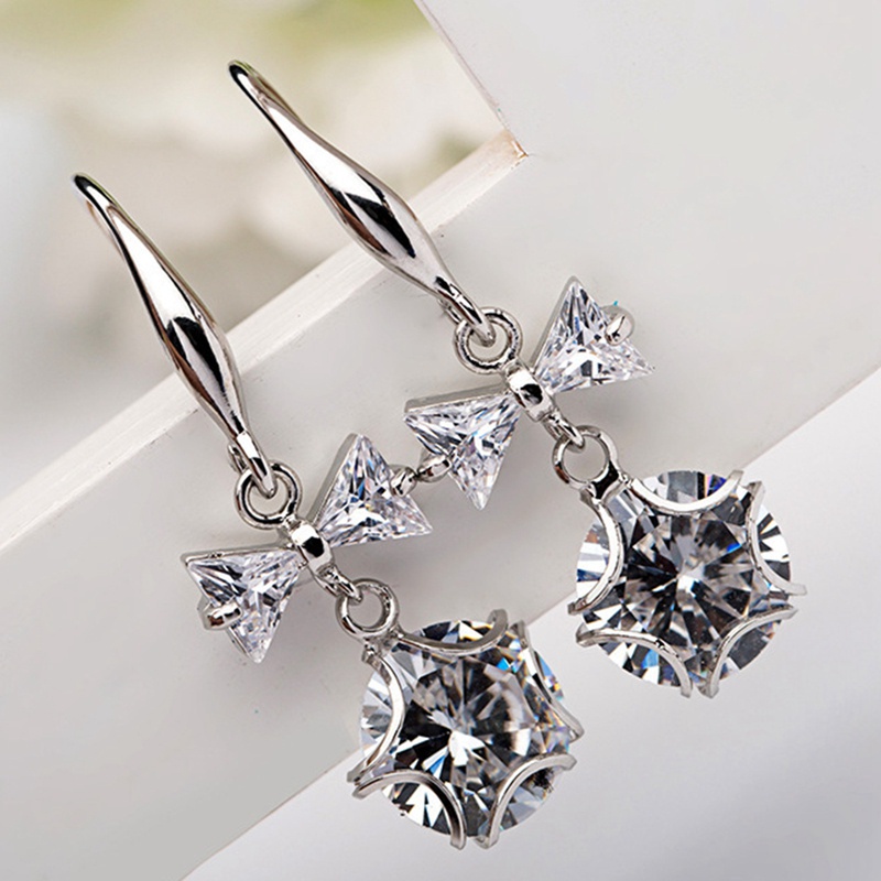 Bow Drop Earrings Women High Quality Silver Color Princess Earring For Dance Party Luxury Gift Fashion Jewelry