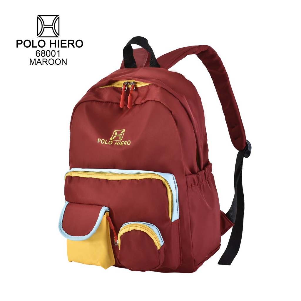 Tas Halus Polo Hiero 68001 Fashion , Tas Wanita Import Tas Punggung Tas Fashion Sekolah-Maroon 