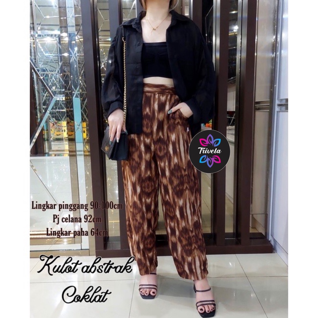 TRV KULOT ZEBRA / KULOT ANIMAL MUAT S-XXL TIDAK LUNTUR / Korean Long Pants/Celana Culottes Abstrak C909-KLT.ABSTARK COKLAT