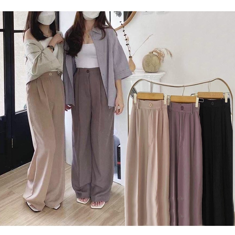 Celana Kulot Rayon Loose Pants Trousers Wanita Highwaist Kancing