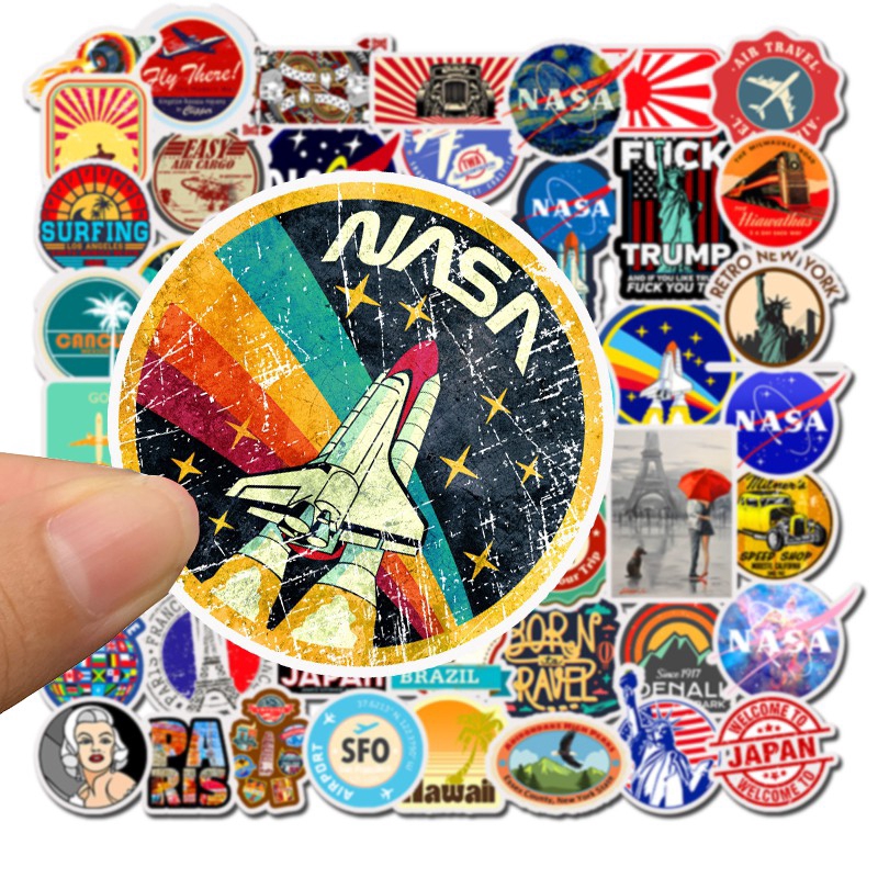 50pcs Retro Style Astronaut Motif Stickers For SnowboardCar carkulkaslaptop