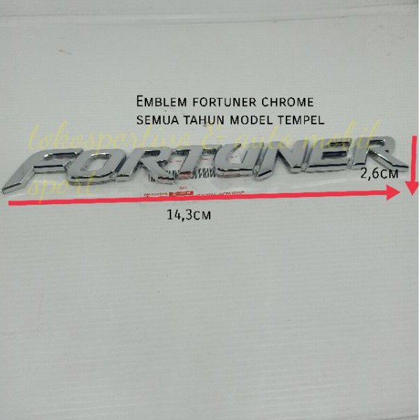 EmbLem stiker Huruf Lambang tulisan logo Toyota Fortuner fortuner semua tahun 2005-2020 Krome