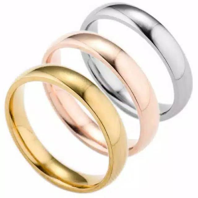 Cincin couple titanium cembung kecil Hitam Silver Gold