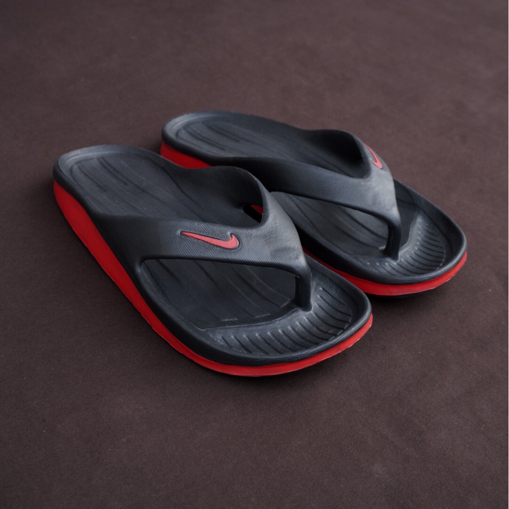 TerBARu - Sandal Karet Jepit Kasual Santai Pria Nike Duramo Hitam List Merah - Bayar Di Tempat