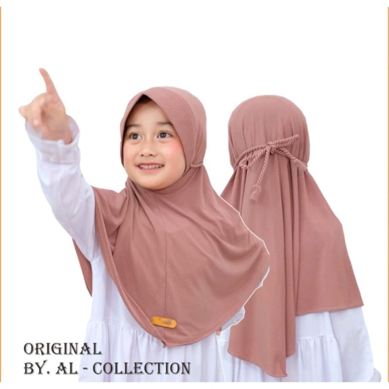 jilbab anak ramadhina / kerudung polos tali kepang jersey premium 4-7thn