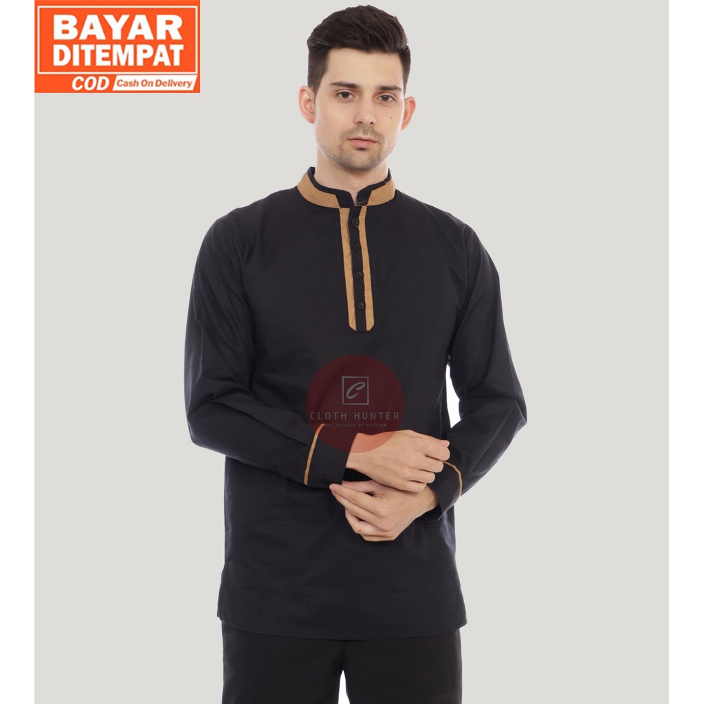 BAYAR DITEMPAT - Baju Koko Pria Lengan Panjang AMMAR Polos Bahan Katun Cigarette