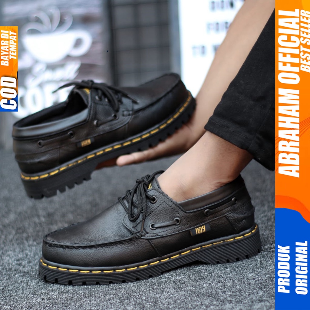 Sepatu Docmart Kulit Asli Pantofel Kerja Formal Hitam Pria Abraham Zapato