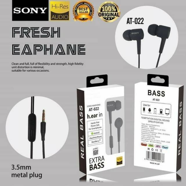 Headset handfree earphone sony at-022 extra bass