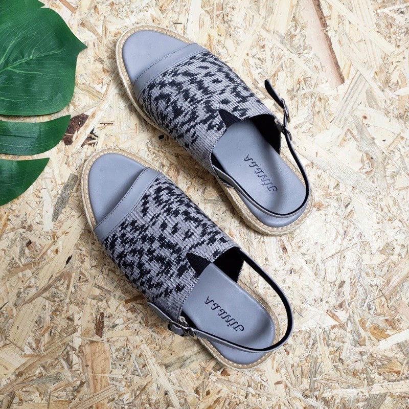 Sendal Wanita Terbaru Kekinian Sepatu Sandal Sabrina Tenun Lokal Etnik Jingga Size 35-44