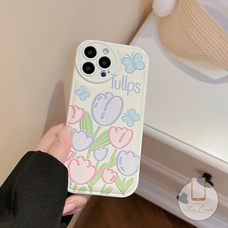 Soft Case TPU Motif Bunga Tulip Kupu-Kupu Untuk IPhone XR 7Plus 8Plus 6 6s Plus 11 12 13 Pro MAX X XS MAX 7 8 SE 2020