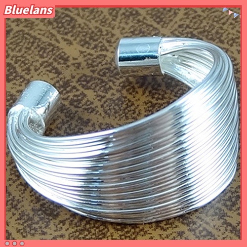 Cincin Jari Model Terbuka Lapis Perak Dapat Disesuaikan Untuk Wanita