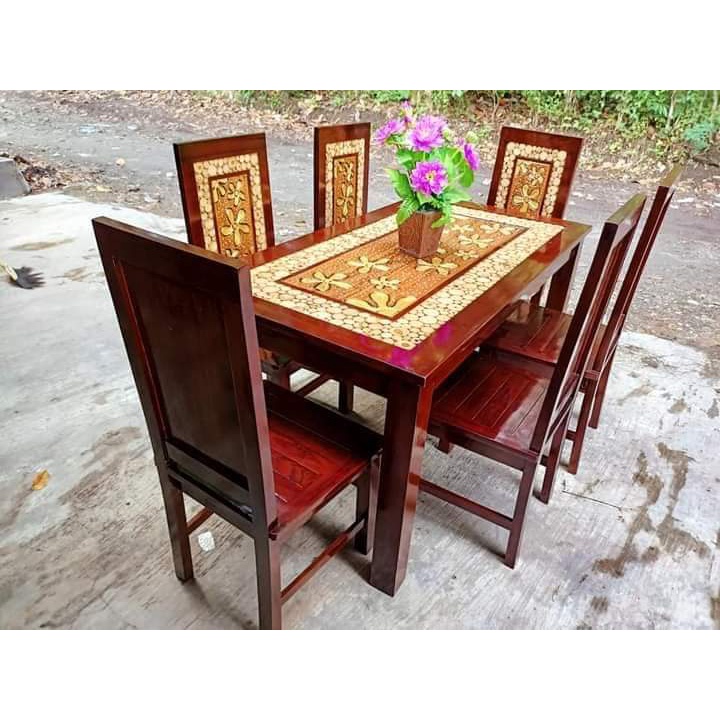 meja makan jati kursi6+kaca meja
