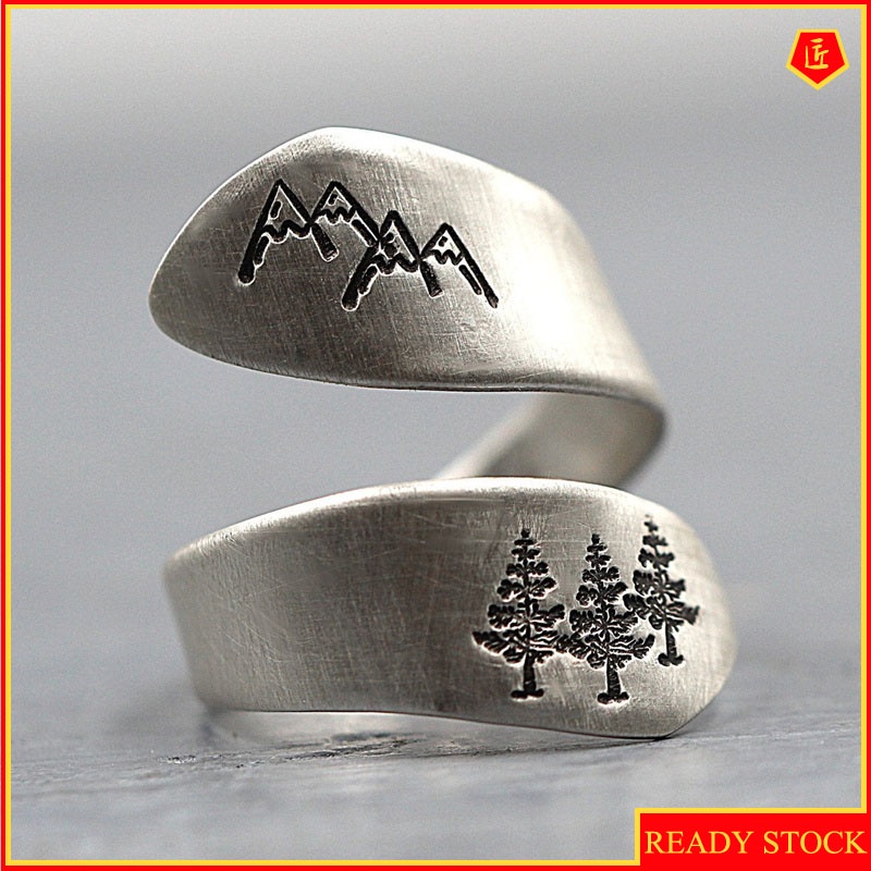 [Ready Stock]S925 Silver Hand-Brushed Mountain Tree Ring