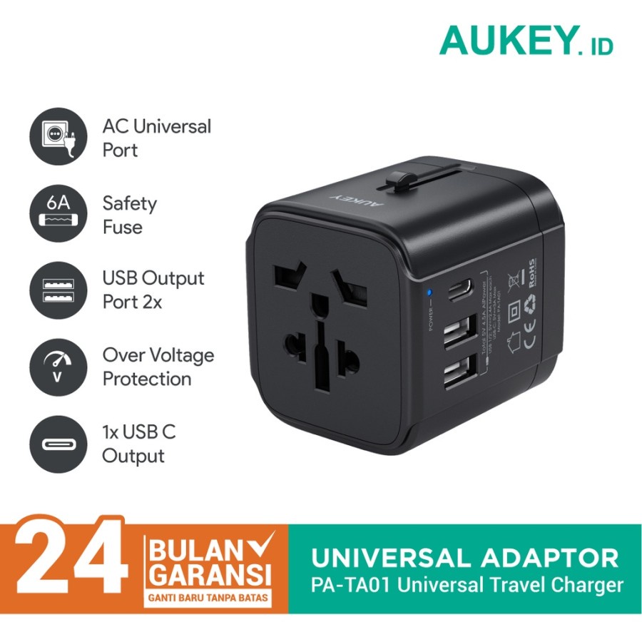 Aukey Adapter Universal PA-TA01 with Type C + USB Port - SKU : 501426 - Garansi Resmi 2 Tahun