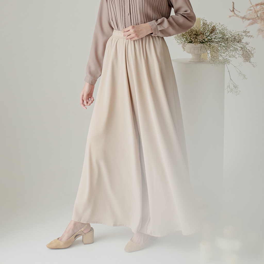 Sahara by Aska Label - Celana kulot wanita lebar pinggang karet, warna Hitam, Offwhite, Navy, Grey, Seafoam, Sky Blue, Sand