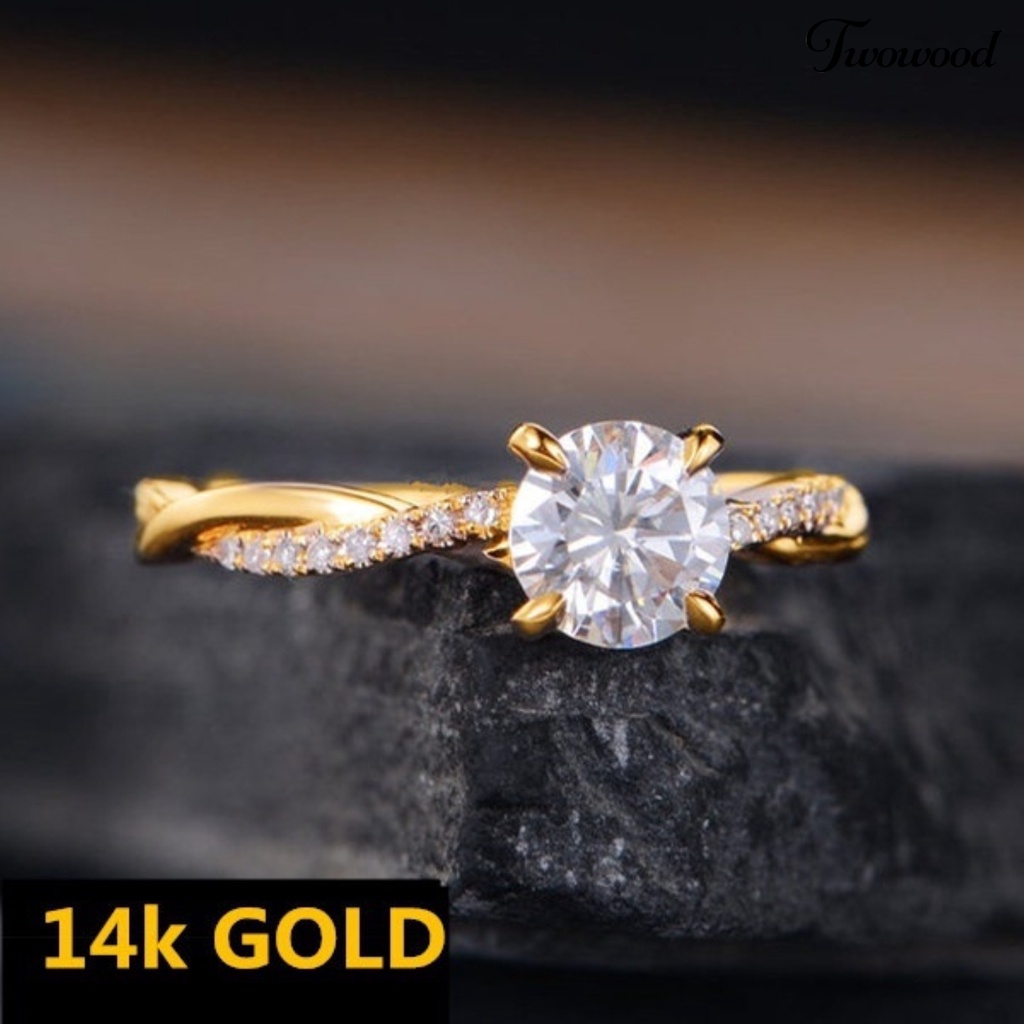 Cincin Jari Bahan Cubic Zirconia Aksen Berlian Imitasi Untuk Wanita