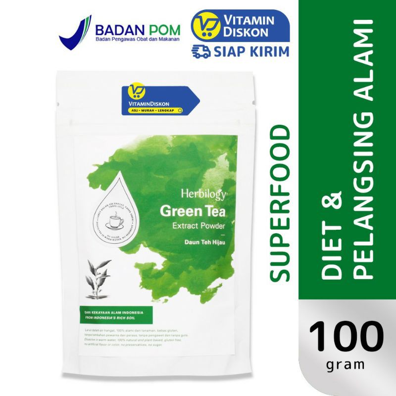 Herbilogy Green Tea Extract Powder | Ekstrak Teh Hijau Penurunkan Berat Badan  BPOM - 100 Gr