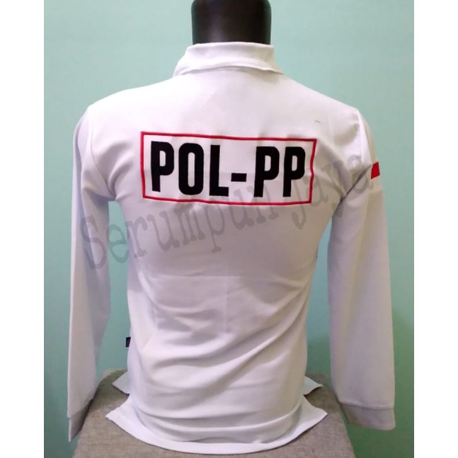 KAOS SATPOL PP PANJANG PUTIH - KAOS KERAH POL PP PUTIH PANJANG - KAOS SATPOL PP BORDIR