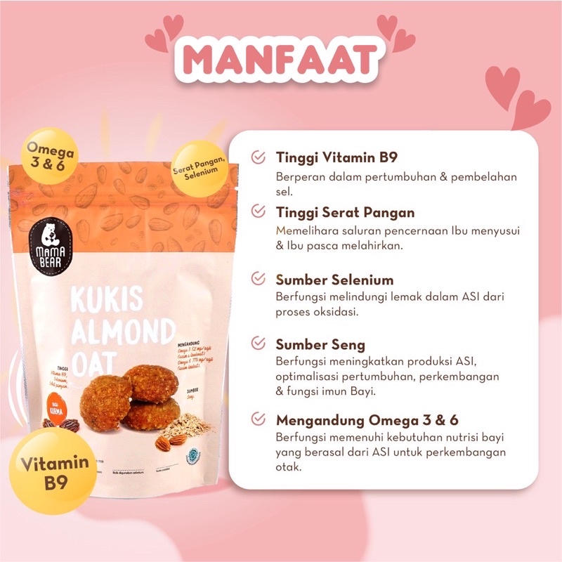 Mama Bear Kukis Almond Oatmeal Asi Booster - Cemilan Pelancar Asi