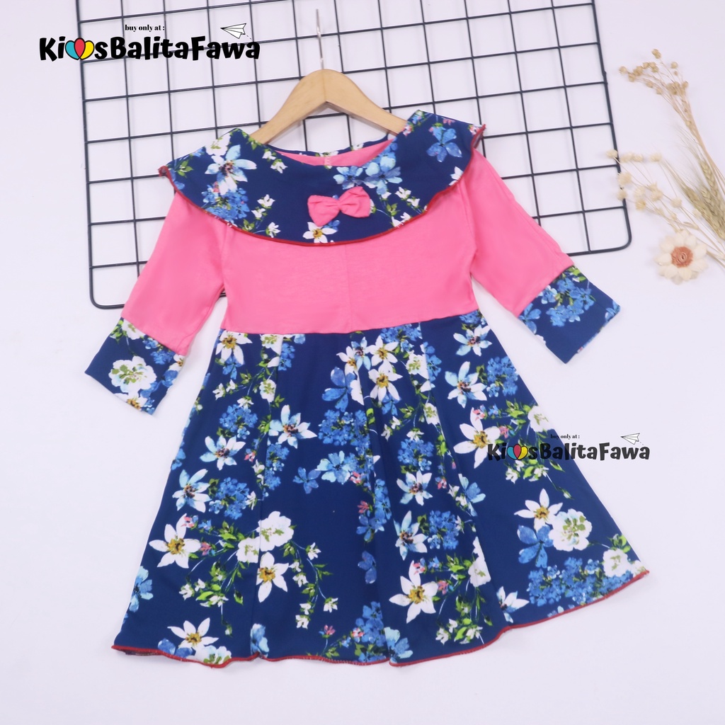 Dress Yumna uk 3-4 Tahun / IMPORT Dres Lengan Panjang Baju Anak Perempuan Gaun Pesta Pakaian Grosir