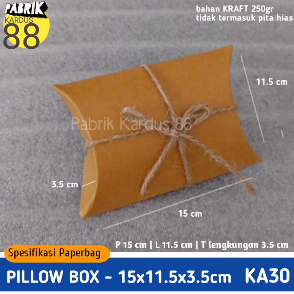 

ISI 36 BIJI pillow box kraft 15cm ka30 | kotak kado kardus dus souvenir aksesoris