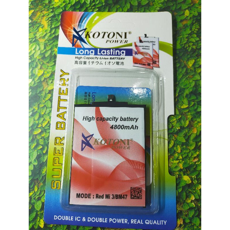 Baterai Kotoni Double Power original by kotoni Redmi 3/ Redmi 4x / BM47 batre batrai