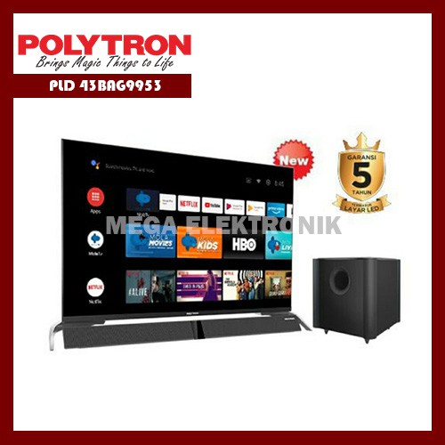 POLYTRON PLD 43BAG9953 SMART ANDROID TV 43 INCH DILENGKAPI SUBWOOFER0251