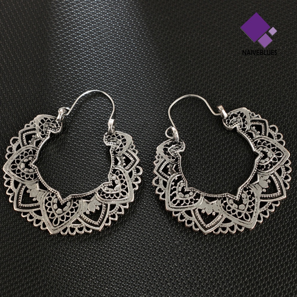 Anting Hoop Geometris Hati Model Hollow out Gaya Vintage Untuk Wanita